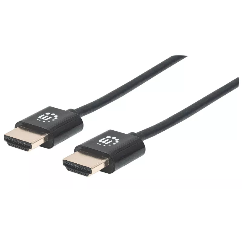 Manhattan HDMI kabelis su Ethernet (Ultra Thin), 4K@60Hz (Premium High Speed), 0,5 m, kištukas-kištukas, juodas, Ultra HD 4k x 2k, pilnai ekranuotas, paauksuoti kontaktai, garantija visam laikui