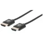Manhattan HDMI kabelis su Ethernet (Ultra Thin), 4K@60Hz (Premium High Speed), 0,5 m, kištukas-kištukas, juodas, Ultra HD 4k x 2k, pilnai ekranuotas, paauksuoti kontaktai, garantija visam laikui
