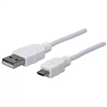 Manhattan USB-A į Micro-USB laidas, 1 m, vyriškas į vyrišką, baltas, 480 Mbps (USB 2.0), Hi-Speed USB, garantija visam eksploatavimo laikui, atitinka USBPAUB1MW.