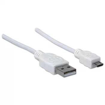 Manhattan USB-A į Micro-USB laidas, 1 m, vyriškas į vyrišką, baltas, 480 Mbps (USB 2.0), Hi-Speed USB, garantija visam eksploatavimo laikui, atitinka USBPAUB1MW.