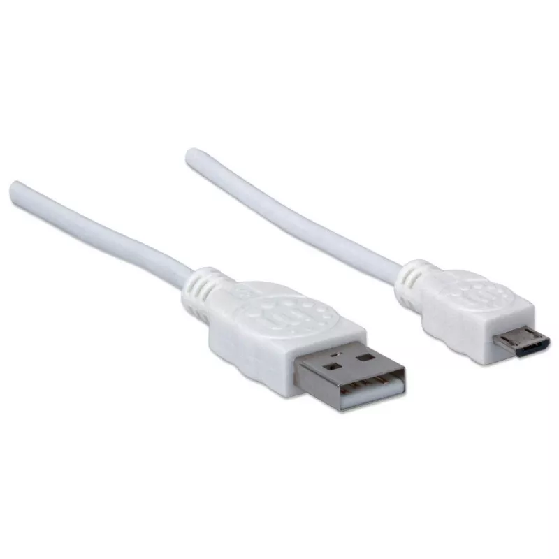 Manhattan USB-A į Micro-USB laidas, 1 m, vyriškas į vyrišką, baltas, 480 Mbps (USB 2.0), Hi-Speed USB, garantija visam eksploatavimo laikui, atitinka USBPAUB1MW.