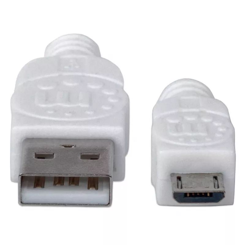 Manhattan USB-A į Micro-USB laidas, 1 m, vyriškas į vyrišką, baltas, 480 Mbps (USB 2.0), Hi-Speed USB, garantija visam eksploatavimo laikui, atitinka USBPAUB1MW.