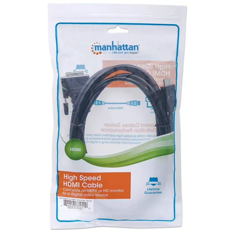 Manhattan HDMI į DVI-D 24+1 laidas, 3 m, kištukas–kištukas, juodas, dvigubos jungties, suderinamas su DVI-D, garantija visam eksploatacijos laikui, atitinka HDDVIMM3M