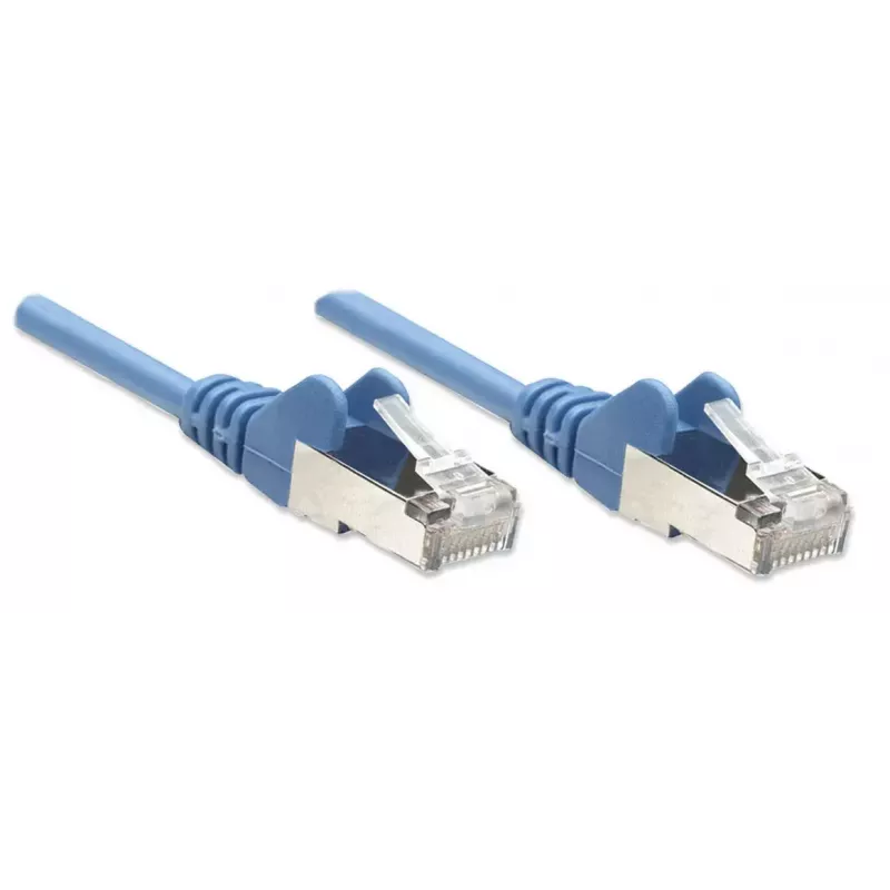 “Intellinet” tinklo komutacinis kabelis, Cat5e, 7,5 m, mėlynas, CCA, SF/UTP, PVC, RJ45, paauksuoti kontaktai, apsauga nuo užkliuvimo, su apsauginiu gaubteliu, garantija visam eksploatavimo laikui