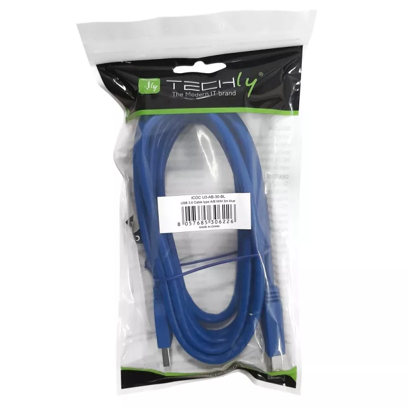 Techly USB 3.0 laidas A kištukas / B kištukas 0.5 m mėlynas ICOC U3-AB-005-BL