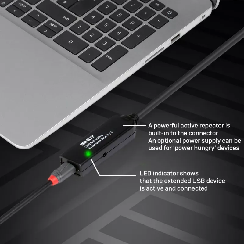 Lindy 20 m USB 3.0 aktyvusis ilginamasis laidas, A į C