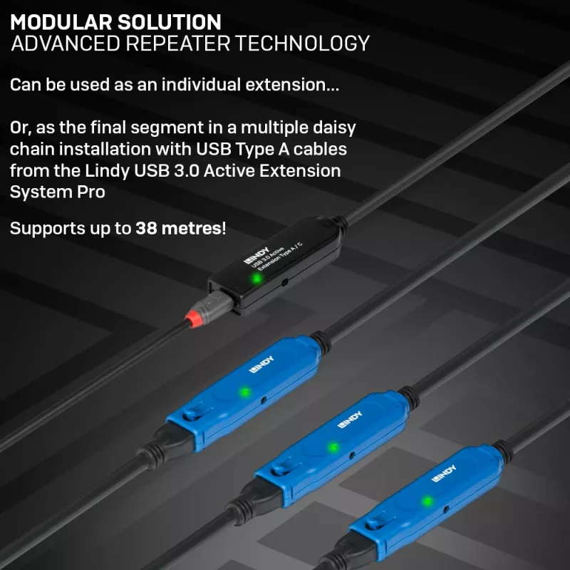 Lindy 20 m USB 3.0 aktyvusis ilginamasis laidas, A į C