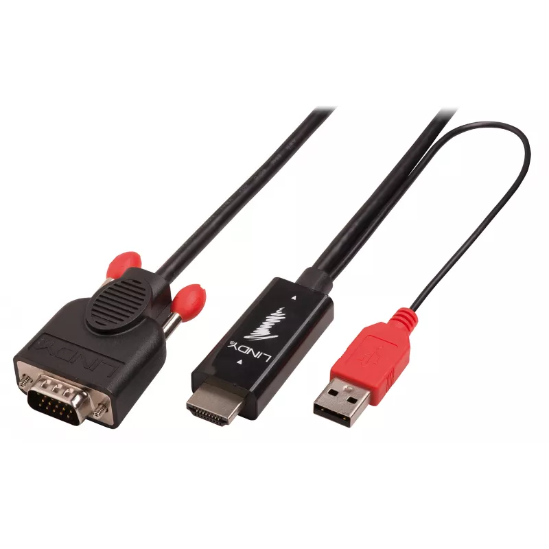 Lindy 2 m HDMI į VGA adapterio kabelis, juodas