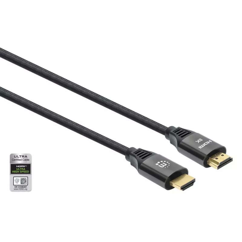 HDMI laidas su Ethernet Manhattan 8K@60Hz 2m pintas patinas-patinas juodas
