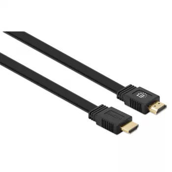 Manhattan HDMI laidas su Ethernet (plokščias), 4K@60Hz (aukštos kokybės didelės spartos), 5 m, kištukas–kištukas, juodas, Ultra HD 4k x 2k, visiškai ekranuotas, paauksuoti kontaktai, garantija visam naudojimo laikui
