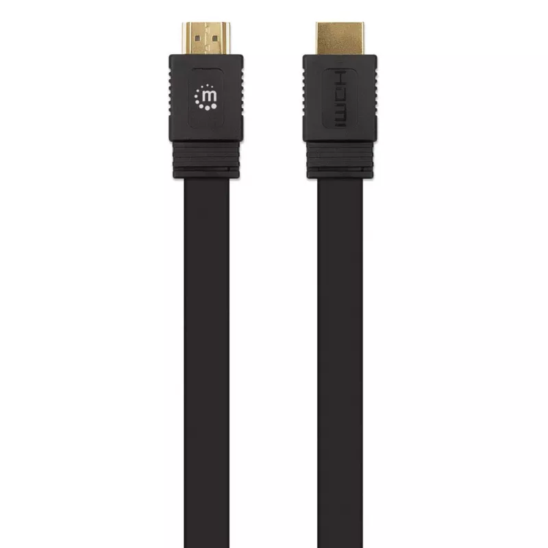 Manhattan HDMI laidas su Ethernet (plokščias), 4K@60Hz (aukštos kokybės didelės spartos), 5 m, kištukas–kištukas, juodas, Ultra HD 4k x 2k, visiškai ekranuotas, paauksuoti kontaktai, garantija visam naudojimo laikui