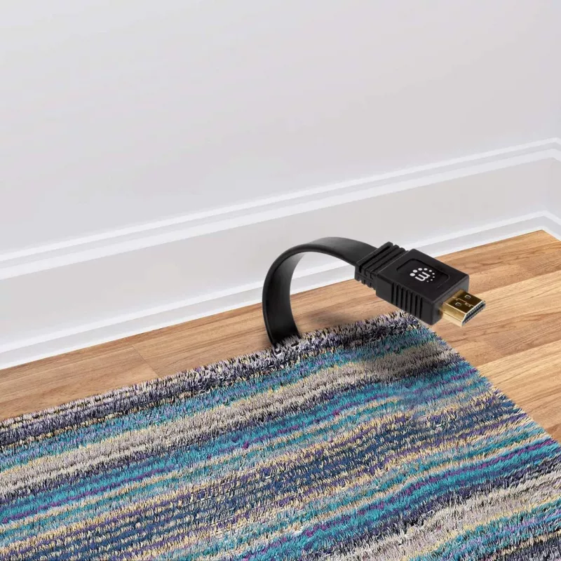 Manhattan HDMI laidas su Ethernet (plokščias), 4K@60Hz (aukštos kokybės didelės spartos), 5 m, kištukas–kištukas, juodas, Ultra HD 4k x 2k, visiškai ekranuotas, paauksuoti kontaktai, garantija visam naudojimo laikui