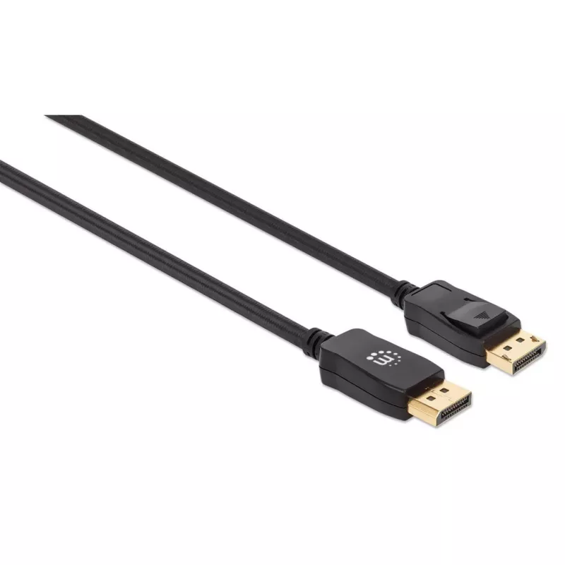 Manhattan DisplayPort 1.4 laidas, 8K@60Hz, 3 m, pintas laidas, kištukas–kištukas, su skląsčiais, visiškai ekranuotas, juodas, garantija visam gyvenimui, atitinka DP14MM3M