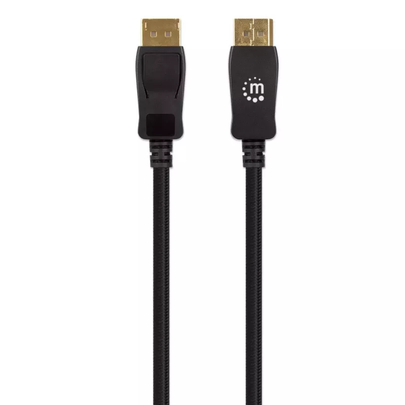 Manhattan DisplayPort 1.4 laidas, 8K@60Hz, 3 m, pintas laidas, kištukas–kištukas, su skląsčiais, visiškai ekranuotas, juodas, garantija visam gyvenimui, atitinka DP14MM3M