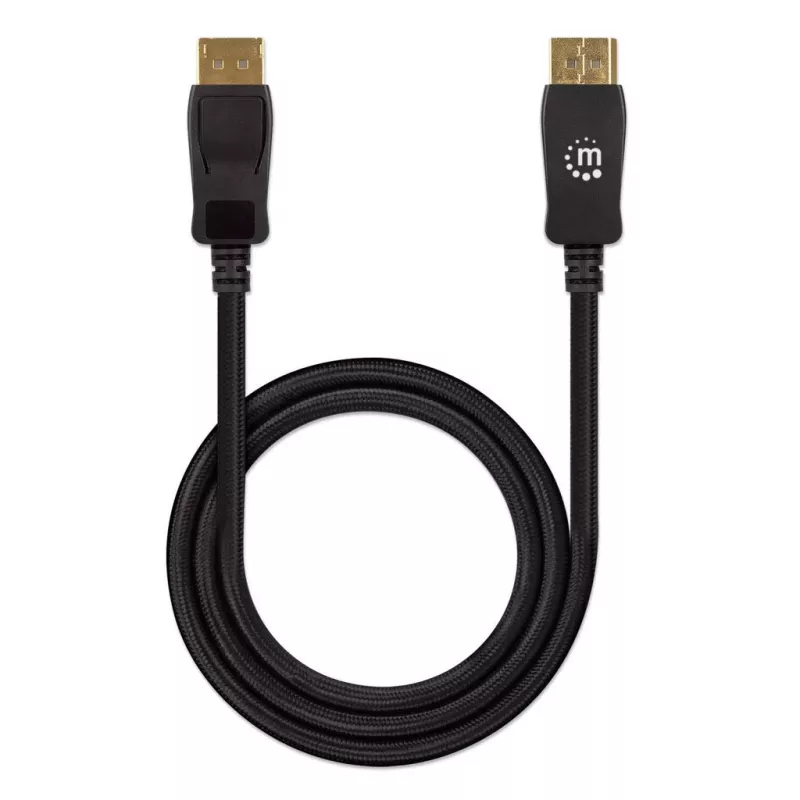Manhattan DisplayPort 1.4 laidas, 8K@60Hz, 3 m, pintas laidas, kištukas–kištukas, su skląsčiais, visiškai ekranuotas, juodas, garantija visam gyvenimui, atitinka DP14MM3M