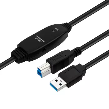 USB 3.2 Gen 1 A-B aktyvusis laidas MicroConnect 10 m, juodas, USB A į USB B
