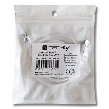Techly ICOC-MUSB20-C60W1 USB laidas USB 2.0 1 m USB C Baltas
