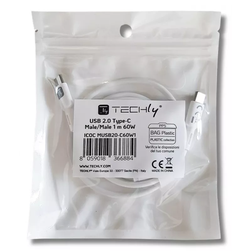 Techly ICOC-MUSB20-C60W1 USB laidas USB 2.0 1 m USB C Baltas