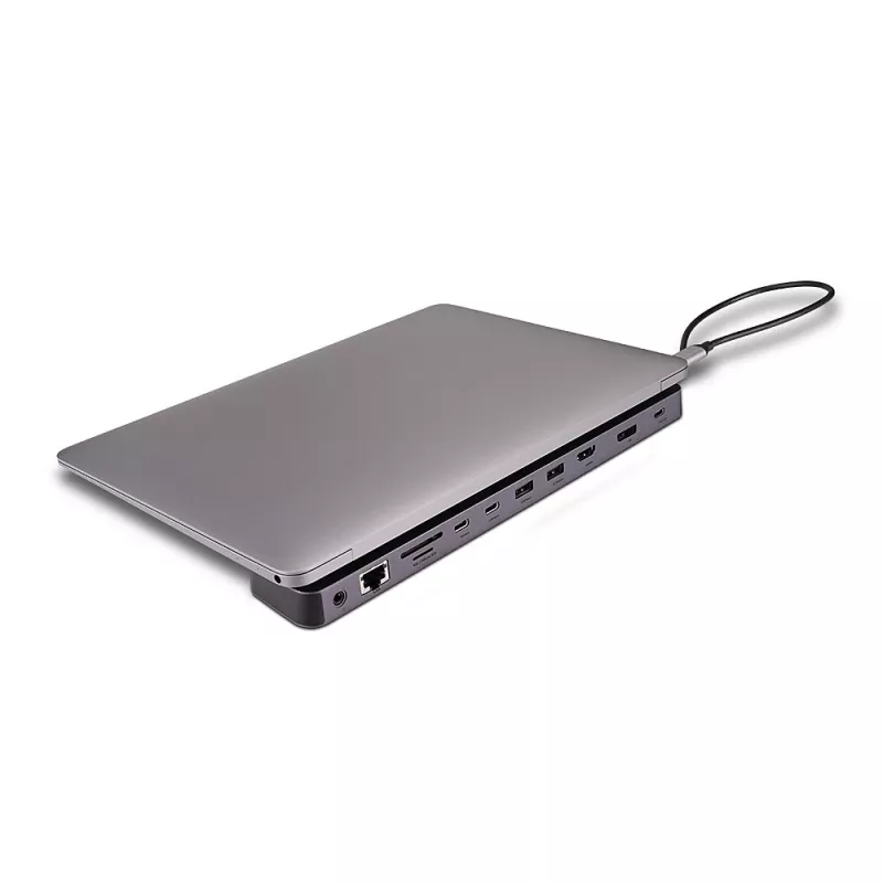 Lindy DST-Mini XT 810, USB-C nešiojamojo kompiuterio mini prijungimo stotelė su vienu ekranu (8K) arba dviem ekranais (4K60) ir 100 W pralaidiniu įkrovimu