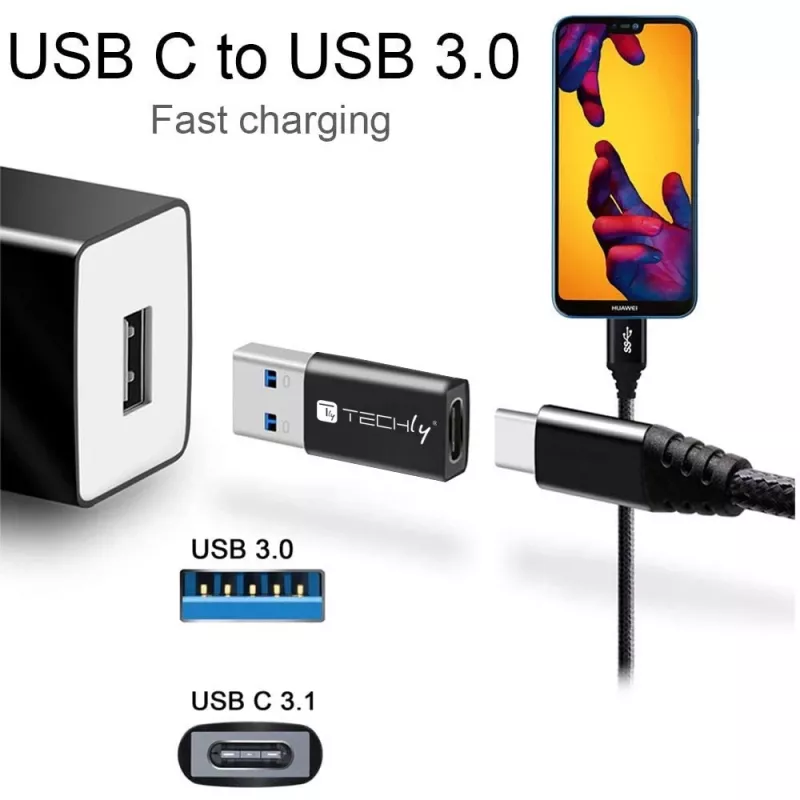 USB jungčių adapteris Techly IADAP USB3-AFT USB A į USB C, juodas