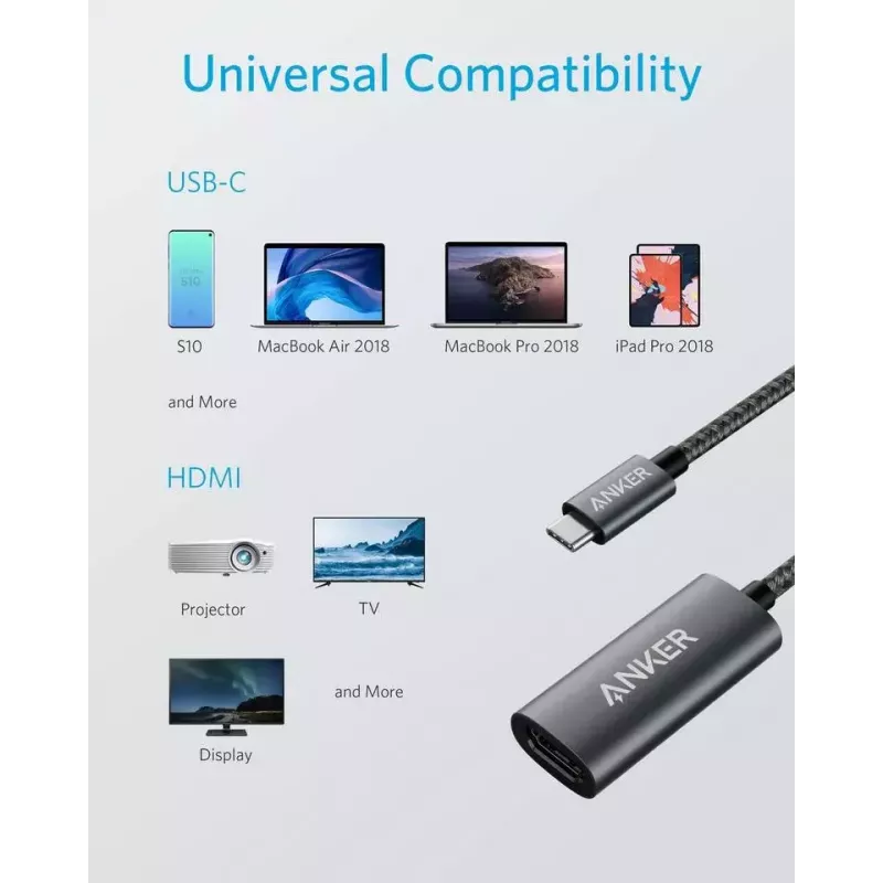 USB grafikos adapteris Anker A83120A1 — USB 3.2 Gen 1, juoda/pilka, laidas 0,15 m