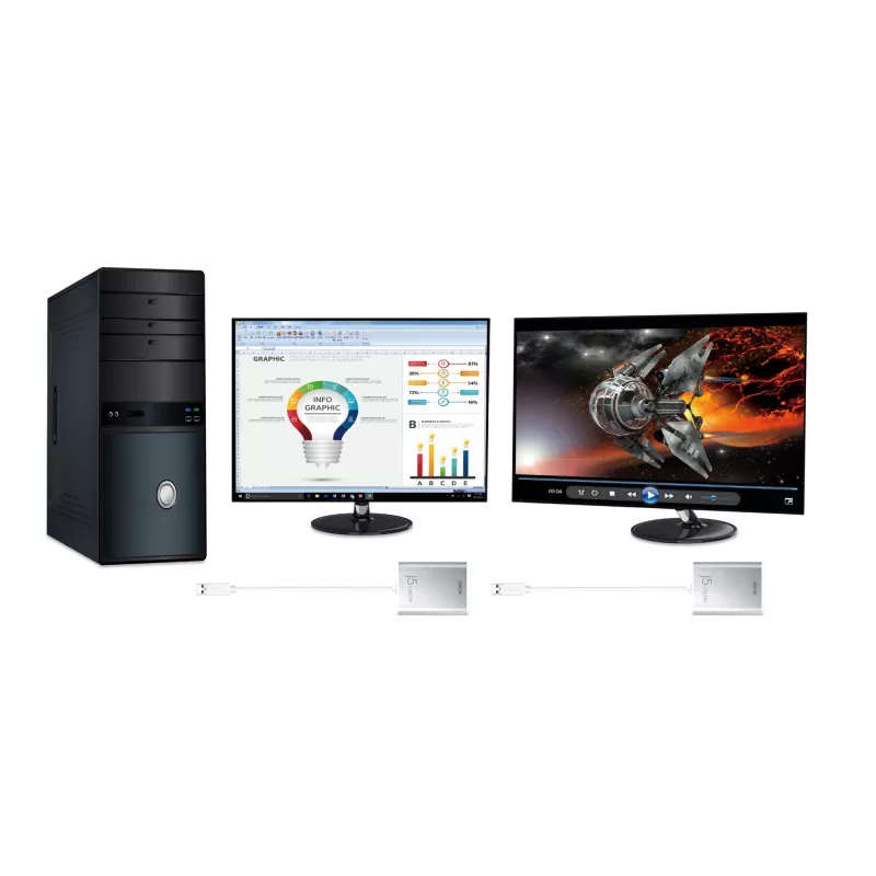 j5create JUA354 USB 3.0–4K HDMI ekrano adapteris, sidabrinis