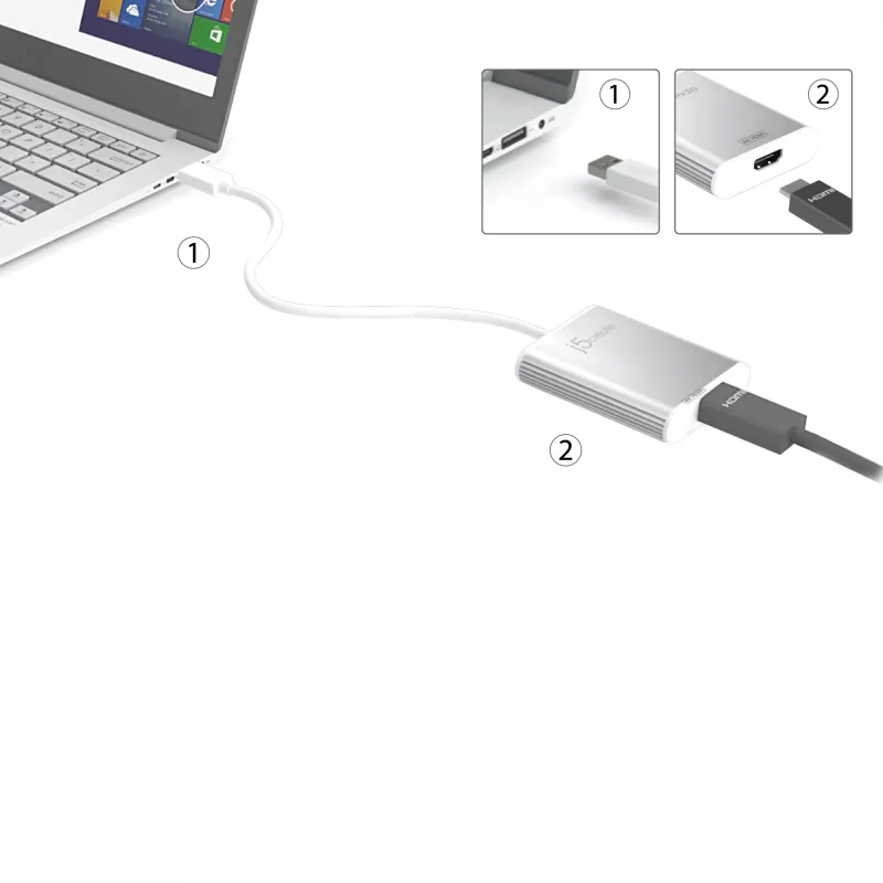 j5create JUA354 USB 3.0–4K HDMI ekrano adapteris, sidabrinis