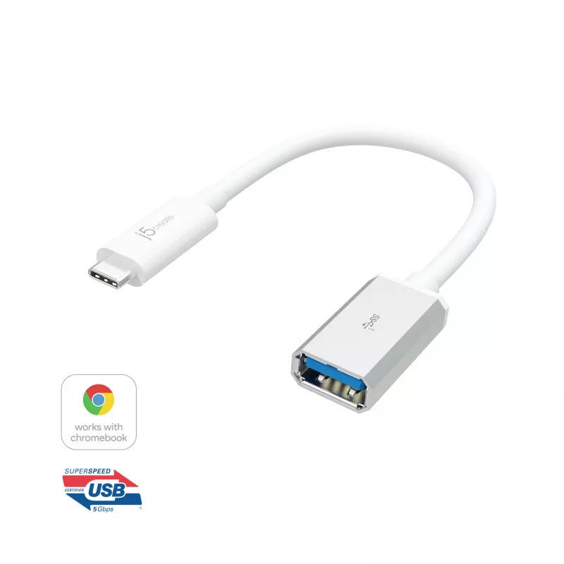 j5create JUCX05 USB-C® 3.1 prie USB™ Type-A adapteris, baltas ir sidabrinis