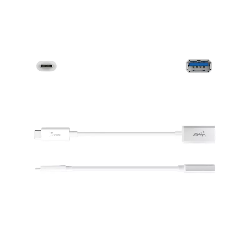 j5create JUCX05 USB-C® 3.1 prie USB™ Type-A adapteris, baltas ir sidabrinis