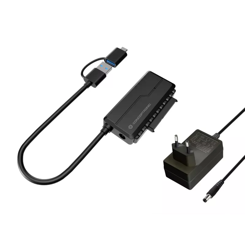 Conceptronic ABBY21B USB 3.0 SATA adapteris su maitinimo adapteriu, 2,5 colio/3,5 colio SATA HDD/SSD, 2-in-1 USB C/A laidas