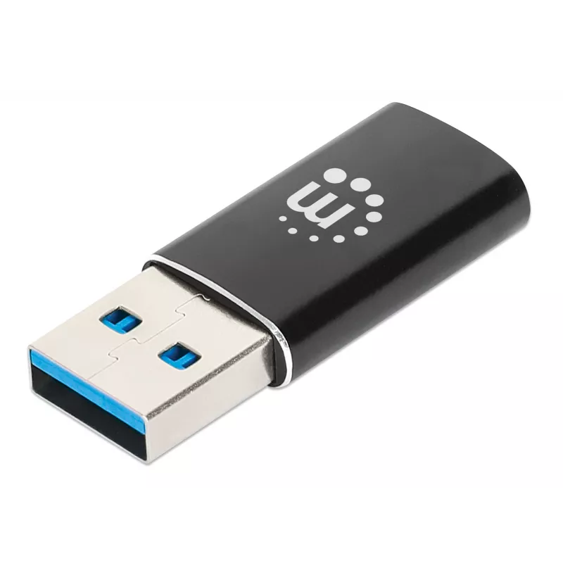 Manhattan USB-C į USB-A adapteris, lizdas į kištuką, 10 Gbps (USB 3.2 Gen2, dar žinomas kaip USB 3.1), SuperSpeed+ USB, juodas, garantija visam laikui