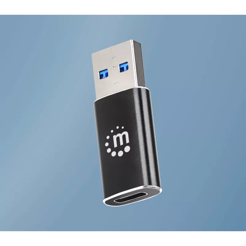 Manhattan USB-C į USB-A adapteris, lizdas į kištuką, 10 Gbps (USB 3.2 Gen2, dar žinomas kaip USB 3.1), SuperSpeed+ USB, juodas, garantija visam laikui
