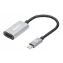Manhattan USB-C į HDMI kabelis, 4K@60Hz, 5 Gbps (USB 3.2 Gen1 dar žinomas kaip USB 3.0), 11cm, vyriškas į vyrišką, juoda/sidabrinė, trejų metų garantija