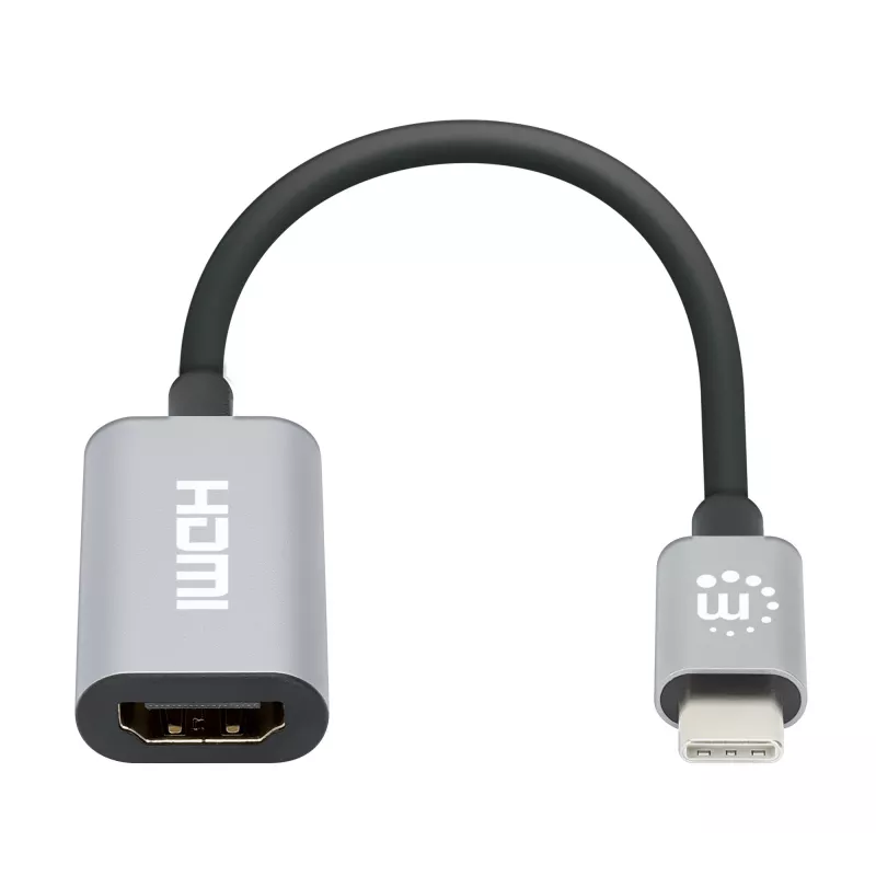 Manhattan USB-C į HDMI kabelis, 4K@60Hz, 5 Gbps (USB 3.2 Gen1 dar žinomas kaip USB 3.0), 11cm, vyriškas į vyrišką, juoda/sidabrinė, trejų metų garantija