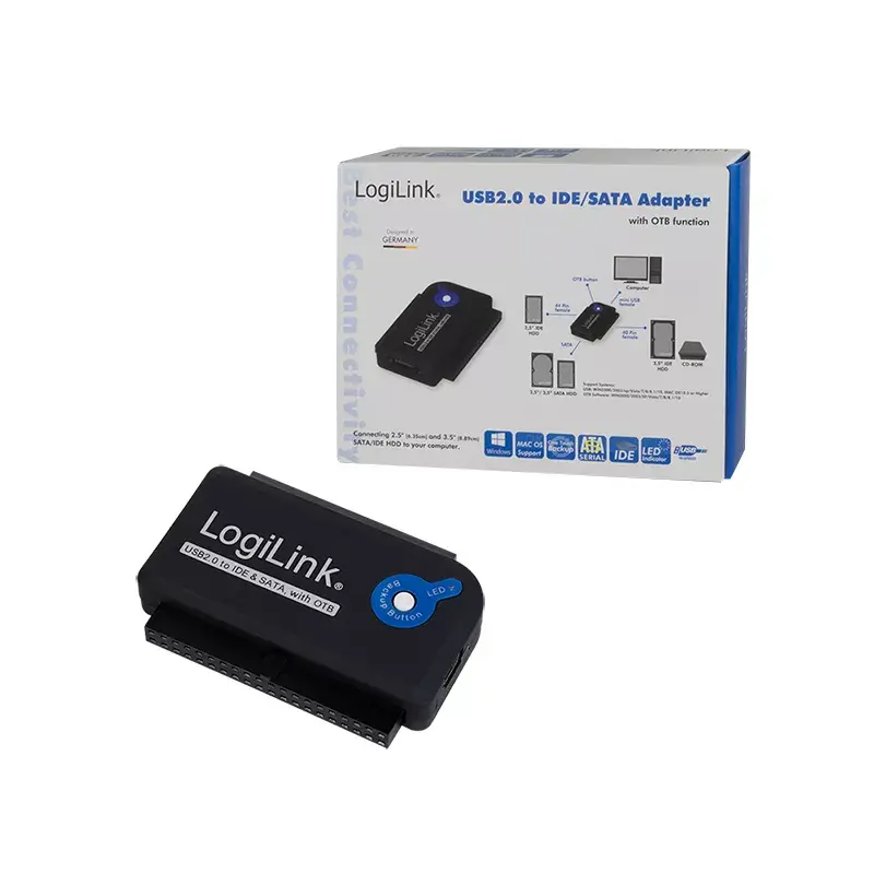 Sąsajos kortelių adapteris LOGILINK AU0006C — USB Type-A į IDE/ATA ir SATA, 1,2 m kabelis, juodas