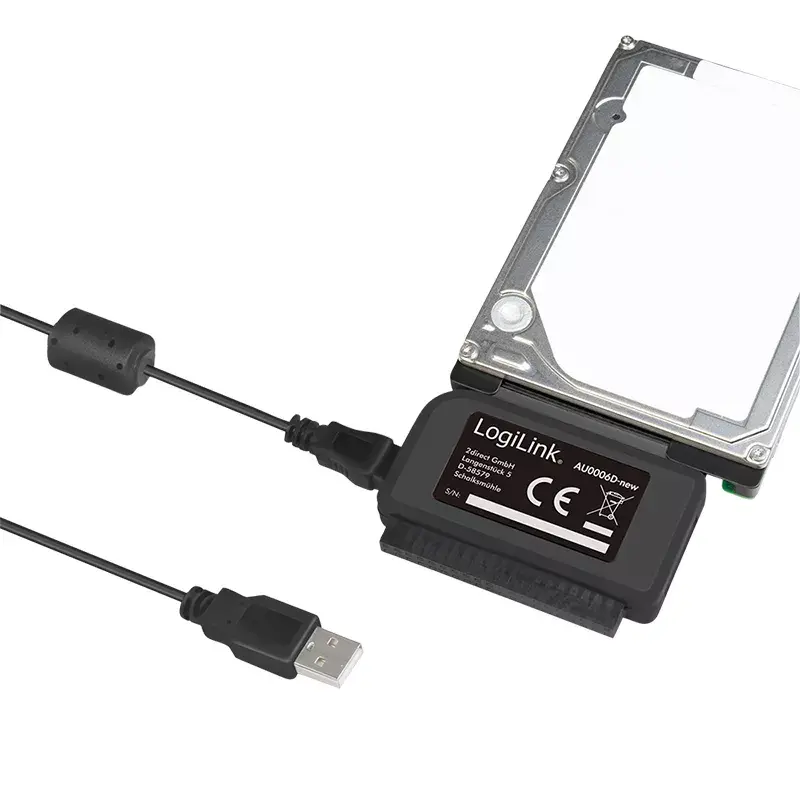 Sąsajos kortelių adapteris LOGILINK AU0006C — USB Type-A į IDE/ATA ir SATA, 1,2 m kabelis, juodas