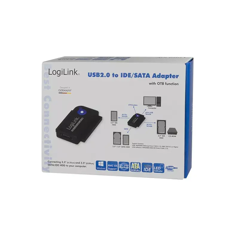 Sąsajos kortelių adapteris LOGILINK AU0006C — USB Type-A į IDE/ATA ir SATA, 1,2 m kabelis, juodas
