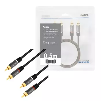Garsinis kabelis LogiLink CA1201 0,5 m 2 x RCA juodas