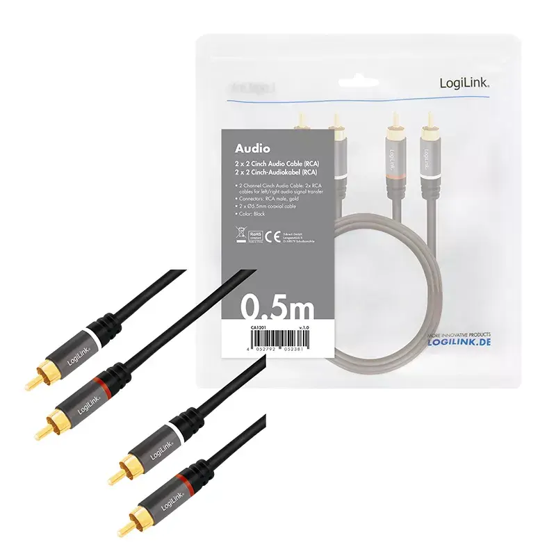 Garsinis kabelis LogiLink CA1201 0,5 m 2 x RCA juodas