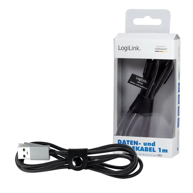 USB laidas LogiLink CU0132 1m USB A – Micro-USB A pilkas