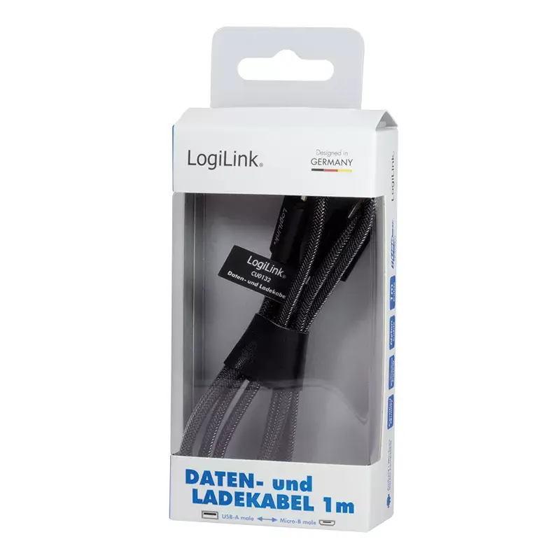 USB laidas LogiLink CU0132 1m USB A – Micro-USB A pilkas