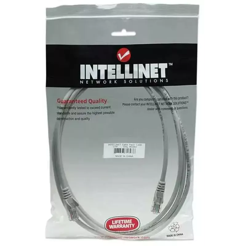 Intellinet tinklo kabelis, Cat5e, 15 m, pilkas, CCA, U/UTP, PVC, RJ45, paauksuoti kontaktai, nesukabinamas, apsaugotas, viso gyvenimo garantija