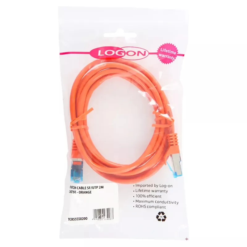 Tinklo kabelis LOGON TCR55SS100O Cat5e SF/UTP (S-FTP) oranžinis 10 m RJ-45–RJ-45