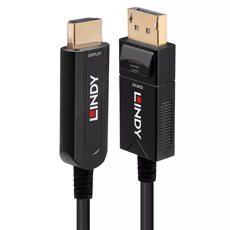 Lindy 20m šviesolaidinis hibridinis DisplayPort 1.2 į HDMI 18G laidas