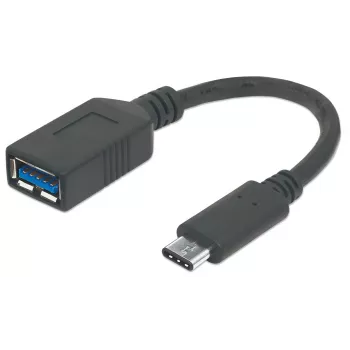 Manhattan USB-C į USB-A kabelis, 15 cm, USB-C kištukas į USB-A lizdą, juodas, 5 Gbps (USB 3.2 Gen1, dar žinomas kaip USB 3.0), 3A (greitas įkrovimas), IF sertifikuotas, SuperSpeed USB, garantija visam laikui, atitinka USB31CAADP