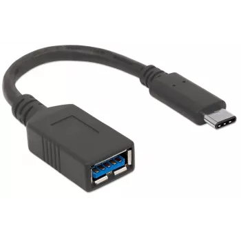 Manhattan USB-C į USB-A kabelis, 15 cm, USB-C kištukas į USB-A lizdą, juodas, 5 Gbps (USB 3.2 Gen1, dar žinomas kaip USB 3.0), 3A (greitas įkrovimas), IF sertifikuotas, SuperSpeed USB, garantija visam laikui, atitinka USB31CAADP