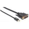 Manhattan Mini DisplayPort 1.2a į DVI-D 24+1 kabelis, 1080p@60Hz, 1,8 m, kištukas į kištuką, suderinamas su DVI-D, juodas, garantija visam naudojimo laikui