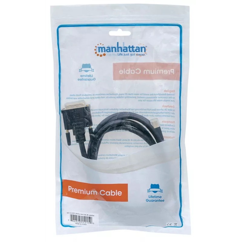 Manhattan Mini DisplayPort 1.2a į DVI-D 24+1 kabelis, 1080p@60Hz, 1,8 m, kištukas į kištuką, suderinamas su DVI-D, juodas, garantija visam naudojimo laikui