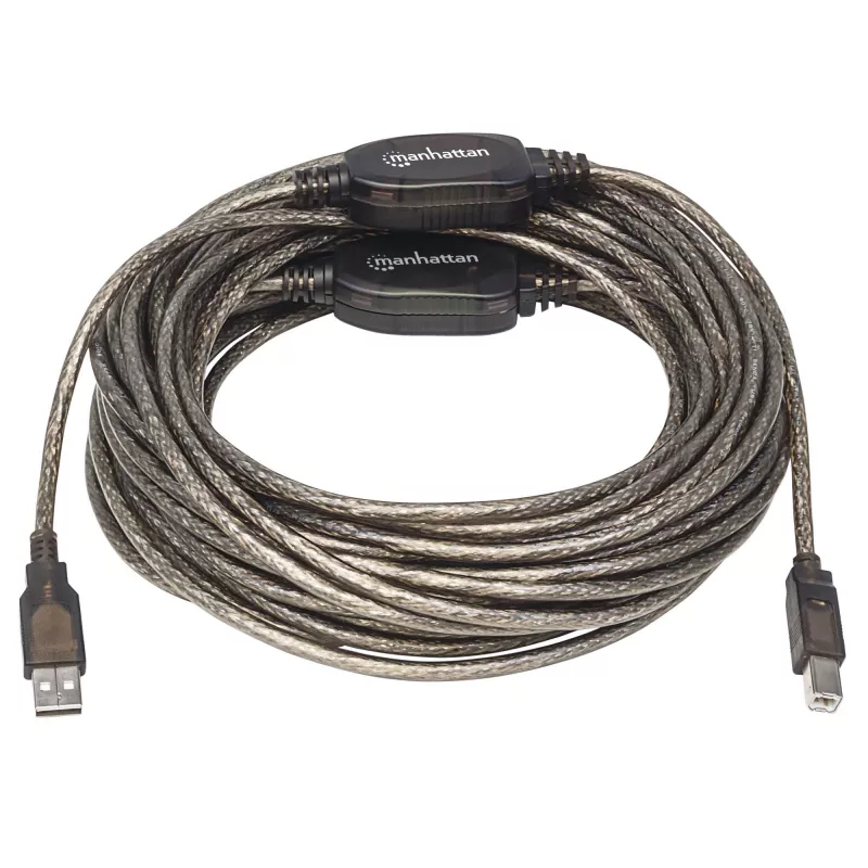 USB-A į USB-B kabelis Manhattan 15 m, vyriška/vyrška, aktyvus, juodas