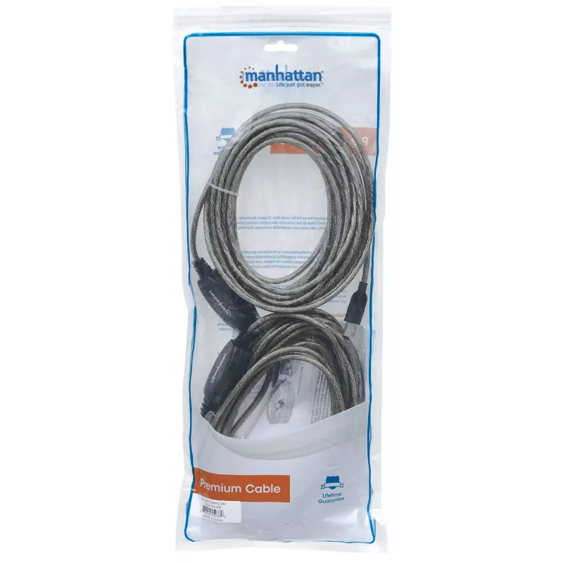 USB-A į USB-B kabelis Manhattan 15 m, vyriška/vyrška, aktyvus, juodas